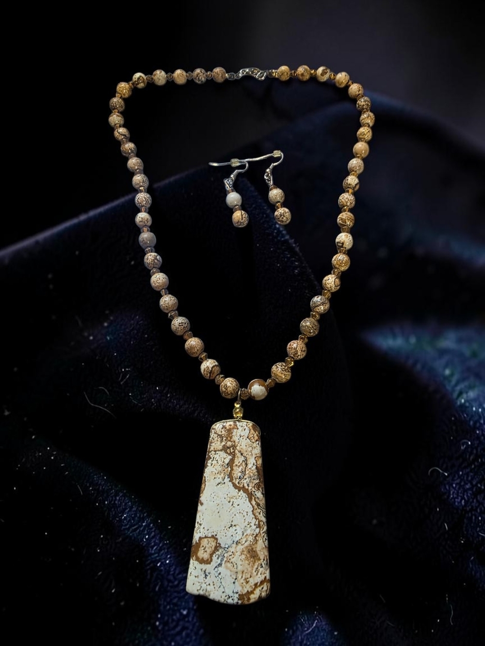 Natural Brown Jasper Beaded Necklace with Pendant - Women's Jewelry
